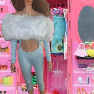 Faux Fur Crop Top and Blue one piece